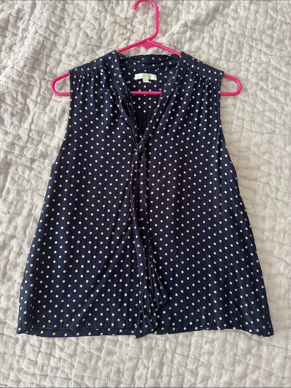 Jade Navy Polka Dot Tie-Neck Tank